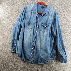Torrid Chambray Button Front Shirt Womens Plus Denim Long Sleeve Size 2X